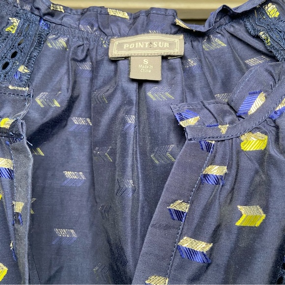 J.Crew Navy Printed Peasant Blouse Boho Cottagecore Long Sleeve Top Size S - Picture 3 of 4